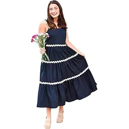 Women's Stylish Sleeveless Square Neck Rayon Fit & Flare Dress, Elegent One Piece A-Line Midi Dress, Summer, Date & Evening Look for Women-picture-45