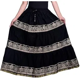 Women's Traditional Rayon Skirt with Gold Embroidered Floral Trim, Long Length Model_02-picture-33