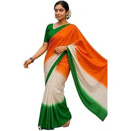 Women’s Tricolor Saree in Saffron White Green | Soft Fabric | Elegant Festive & Cultural Wear with Matching Blouse Piece-picture-10