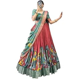 Women's Tussar Silk Lehenga Choli Set Semi-Stitched | Patola Print with Foil Work | Unstitched Blouse | Designer Ethnic Wear for Navratri, Wedding, Festival & Party-picture-52