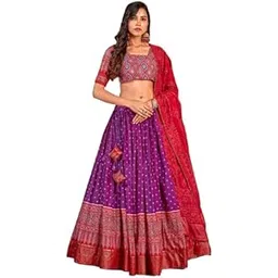 Women's Tussar Silk With Dot & Ikkat Print With foil work Lehenga Cholii Set-picture-27