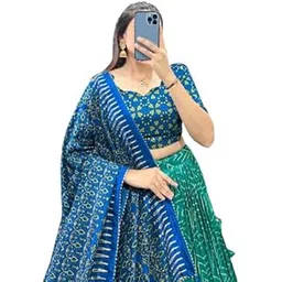 Women's Tussar Silk With Ikkat Printt And Foil Print Lehenga choli Set-picture-32