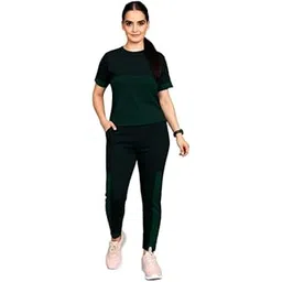 Women's Two-Piece Co-ord Set Printed Polyester Tracksuit Set Lightweight Stretchable Tracksuit Suit Gym Daily Lounge & Travel Outfit (IN, Alpha, 2XL, Regular, Dark Green)-picture-54