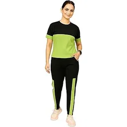 Women's Two-Piece Co-ord Set Printed Polyester Tracksuit Set Lightweight Stretchable Tracksuit Suit Gym Daily Lounge & Travel Outfit (IN, Alpha, M, Regular, Pista)-picture-21