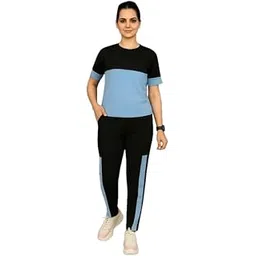 Women's Two-Piece Co-ord Set Printed Polyester Tracksuit Set Lightweight Stretchable Tracksuit Suit Gym Daily Lounge & Travel Outfit (IN, Alpha, XL, Regular, Blue)-picture-17