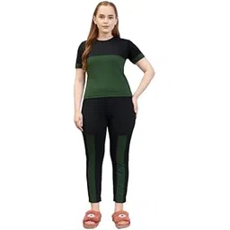 Women's Two-Piece Co-ord Set Printed Polyester Tracksuit Set Lightweight Stretchable Tracksuit Suit Gym Daily Lounge & Travel Outfit (IN, Alpha, XL, Regular, Dark Green)-picture-15