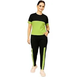 Women's Two-Piece Co-ord Set Printed Polyester Tracksuit Set Lightweight Stretchable Tracksuit Suit Gym Daily Lounge & Travel Outfit (IN, Alpha, XL, Regular, Pista)-picture-18