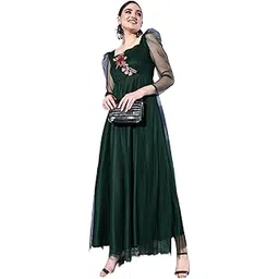 women's wear u&f fashionstore U&F Women Green Floral Embroidered Net Maxi Dress, Large-picture-10