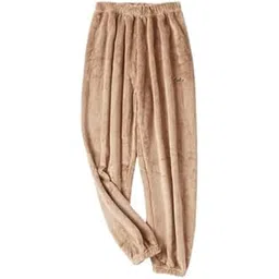 Women's Wool Blend & Fleece Fur, Core Velvet Full Length Winter Nightwear Loose Mid Rise Pajama Free Size (28 Till 32) Pack Of 1(Khaki)-picture-14