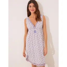 women'secret Floral Printed Plunge Neck Knee Length Nightdress-picture-36