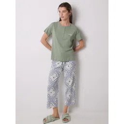 women'secret Women Geometric Printed Pure Cotton Night Suit-picture-41