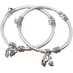 womensky Traditional Ethnic Fancy Fashion Foot Jewellery Silver Plated White Metal Ghungroo Painjan Payal Leg Chain Stylish Imitation Pair Of Alloy Ankle Alloy Anklet-picture-29