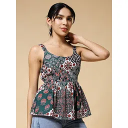 Womenster Floral Printed Cotton A-Line Top-picture-30