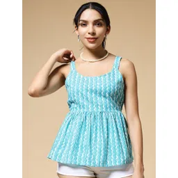 Womenster Women Dabu Printed Cotton Peplum Top-picture-12