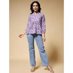 Womenster Women Floral Printed Cotton Peplum Top-picture-24