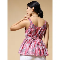 Womenster Women Floral Printed Round Neck Cotton Peplum Top image 3
