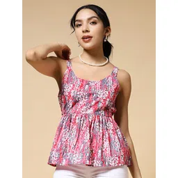 Womenster Women Floral Printed Scoop Neck Cotton Top-picture-35