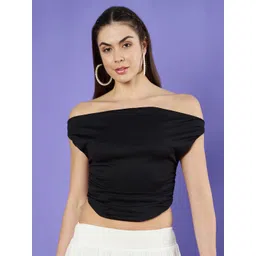 Womenster Women Off-Shoulder Crepe Crop Top-picture-26