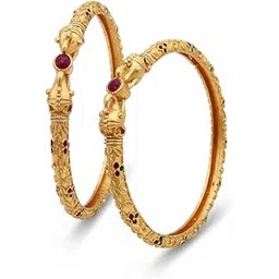 womilys Radhika Gold Plated Temple Design Kada Bangles Set for Women | Antique Finish Jewellery with Ruby Stones | Set of 2-picture-55