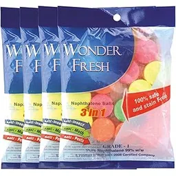 Wonder Fresh Naphthalene Balls | Phenyl Goli | 400 Grams | 100 GMS X 4 Packs | Toilets, Bookselves, Drawers, (Pack of 4) Multicolor-picture-19