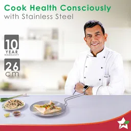 wonderchef Nigella TriPly Stainless Steel Roti Tawa, 4mm Thickness, Silver, Standard Tawa 26 cm diameter image 2