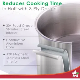 wonderchef Nigella TriPly Stainless Steel Roti Tawa, 4mm Thickness, Silver, Standard Tawa 26 cm diameter image 3