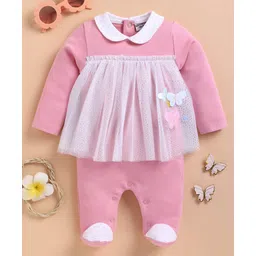 Wonderchild Full Sleeves Butterfly Applique & Net Detailed Romper - Mud Pink-picture-17