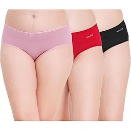 wonnita Women's Micro Modal Hipster Panties, High Waist Coverage, Ultrasoft Elastic Band, Pack of 3, Pink, Red, Black-picture-19