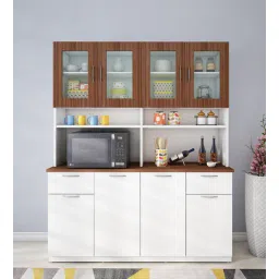 Modish Crockery Unit in Frosty White & Walnut Finish-image-5