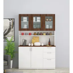 Modish Crockery Unit in Walnut & Frosty White Finish-image-6