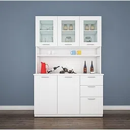 Woodbuzz | Modish 3 Door | Kitchen Storage Cabinet with Drawers, Cabinets and Shelves | Frosty White-image-0
