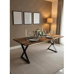 Wooden 4-Seater Cariboo Dining Table | 57x28 Live Edge Rectangular Table with Black X-Metal Legs | Natural Finish Home & Restaurant Décor-picture-25