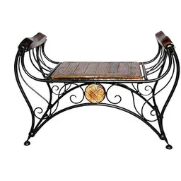 Wooden & Wrought Iron Patio Bench for Living Room/Lounge Furniture/Garden/Balcony Office/Club-image-0