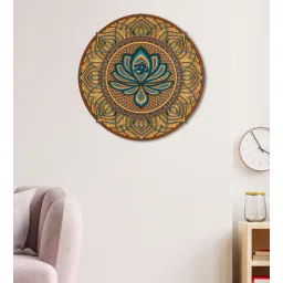 wooden art studio Lotus With Om Pinewood Wall Mural In Multicolour-picture-16