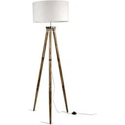Wooden Floor Lamp for Living Room Bedroom | Home Decoration Long Standing Tripod Lights Fabric Shades | Fancy Lamps for Home Office | Centre and Corner Tall Lighting (Off White | 5.3ft)-image-38