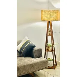 Wooden Floor lamp Modern Designed Jute Fabric with Khadi Shade Lamps for Home Decoration, Living Room, Bedroom Multiutility Floor Lamps - Color : Beige, Natural Jute..-picture-28