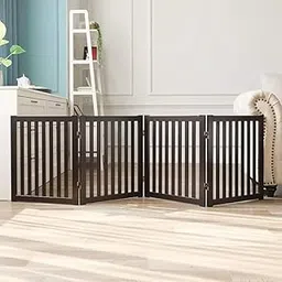 Wooden Foldable 2FT Partition, Room Divider, Wall Panel, Screen Best for Home and Kitchen Living Room and Safety Pet Fence Gate Partition for Kids & Dogs (Brown Design 4, 4 Panel)-picture-17