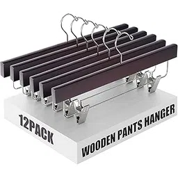 Wooden Hangers for Clothes Hanging | 360° Swivel Hook with 2-Adjustable Clip Hangers for Pants, Skirts, Sarees | Wooden Trousers Bottom Hangers for Wardrobe (Walnut-Clothes Hanger, PECK of-6)-picture-10