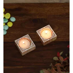 wooden home Mango Wood Hand Carved Design Tealight Candle Holder Set of 2-picture-39