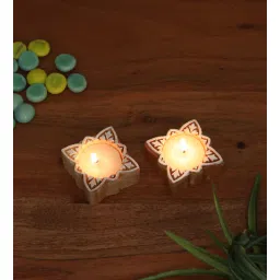 wooden home Mango Wood Hand Carved Design Tealight Candle Holder Set of 2-picture-24