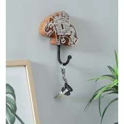 wooden home Mango Wood Hand Carved Elephant Design Decorative Key & Coat Wall Hook for Hanging-picture-24