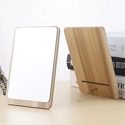 Wooden Mirror 360 Degree Portable Adjustable Table Desk Mirror Vanity Makeup Mirror, Bathroom Living Room Shave Makeup Mirror (1ps/Wooden-Square)-picture-45