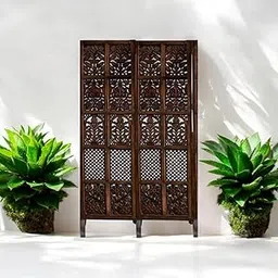 Wooden Room Divider - Privacy & Pooja Room Screen Divider, Support Base, Stable Partition Living Room and Office - Mix Frame Design-(6 feet 2 Panel with 3 Stand).-picture-26