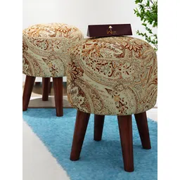 Wooden Twist 2-Pcs Brown Printed Round Wooden Ottomans-picture-36