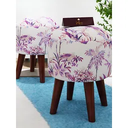 Wooden Twist 2Pcs Brown & Purple Printed Wood Ottomans-picture-26
