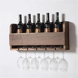 Wooden Wall Mounted Wine Rack, Wine Storage Cabinet with Glass Hanging Space, Mini Bar for Home, Wine Rack with Glass Holder, Sheesham Wood, 45x26 Inch-picture-21