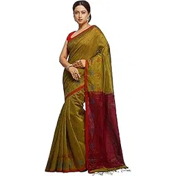 woodentant Women?s cotton silk handloom saree with copper zari floral border work.-picture-25