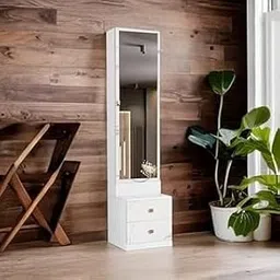 woodenya Engineered Wood Glossy White Dressing Table with 2 Drawer Modern Dressing Table Already Assembled (L22 x W15 x H72 Inches,) (White)-picture-10