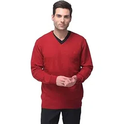 Woodland Mens Lambswool Nylon Casual V-Neck Pullover Sweater (Red)-picture-13