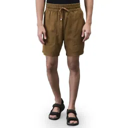 Woodland Brown Cotton Regular fit Solid Short-picture-47